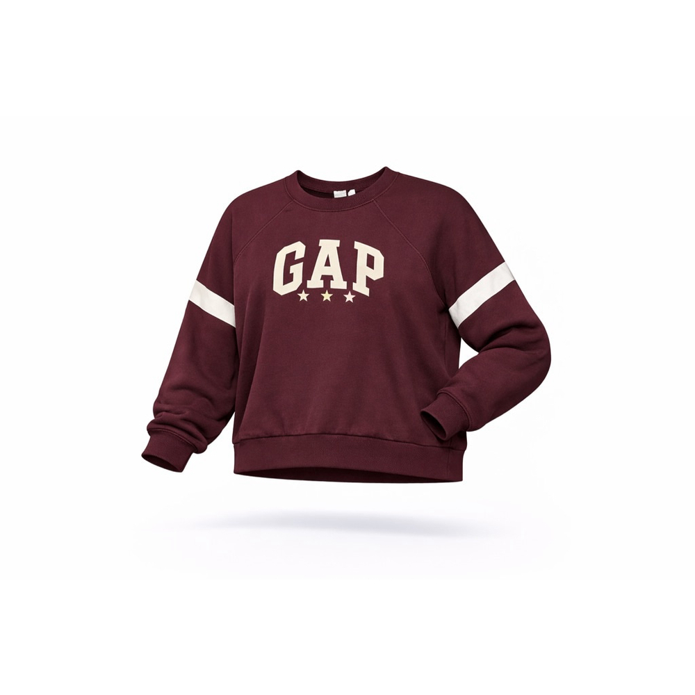 GAP Women’s Cropped Sweatshirt Small Burgundy Maroon Varsity Logo Stars Crewneck - Picture 1 of 8